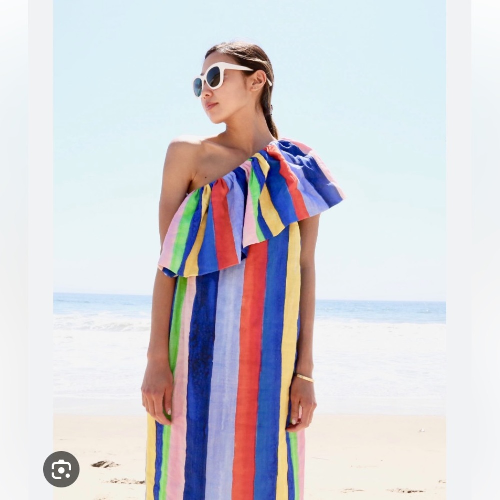 Mara Hoffman Rainbow Stripe One Shoulder Dress 2-4